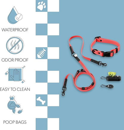 WLK1004M-5SET Luna Small 8FT Adjustable 6-in-1 Waterproof Hands-Free Leash and Collar with LED Flashlight, Bag Dispenser, and Poop Bag Holder, Shirley