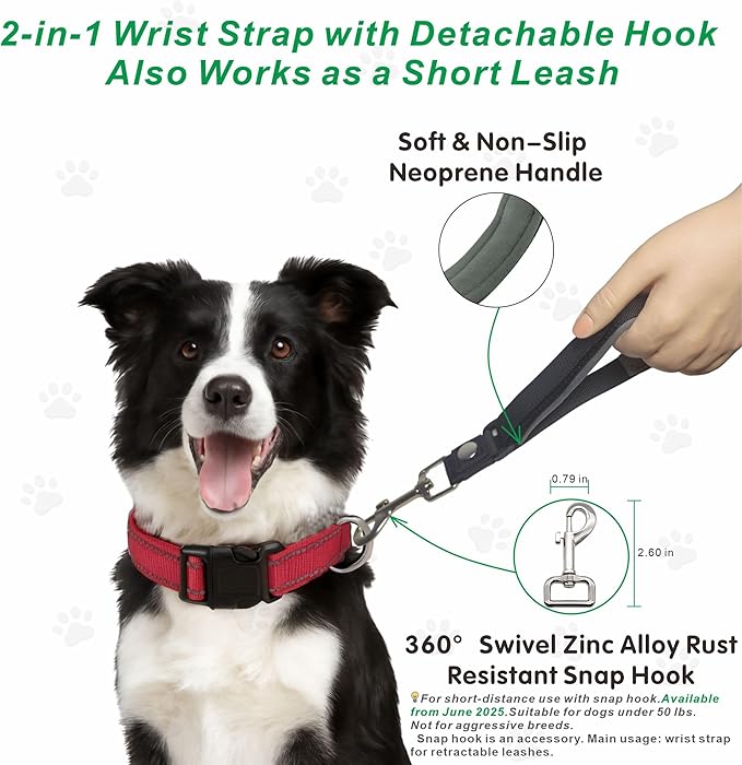 Wrist Strap for Retractable Dog Leash – Adjustable Safety Band with Soft Neoprene Lining and Lockable Hook for Short-Distance Control，Space Gray