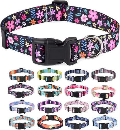 Dog Collar with Bohemia Floral Tribal Geometric Patterns - Soft Ethnic Style Collar Adjustable for Small Medium Large Dogs(Floral,S)
