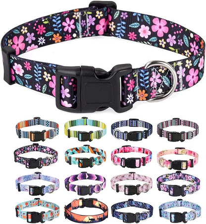 Dog Collar with Bohemia Floral Tribal Geometric Patterns - Soft Ethnic Style Collar Adjustable for Small Medium Large Dogs(Floral,S)