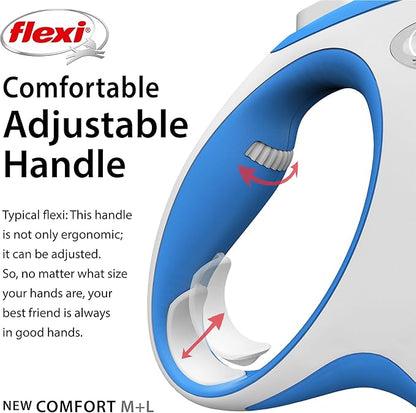 FLEXI New Comfort Retractable Dog Leash (Tape), Ergonomic, Durable and Tangle Free Pet Walking Leash for Dogs Up to 132 lbs, 16 ft, Large, Blue/Pastel