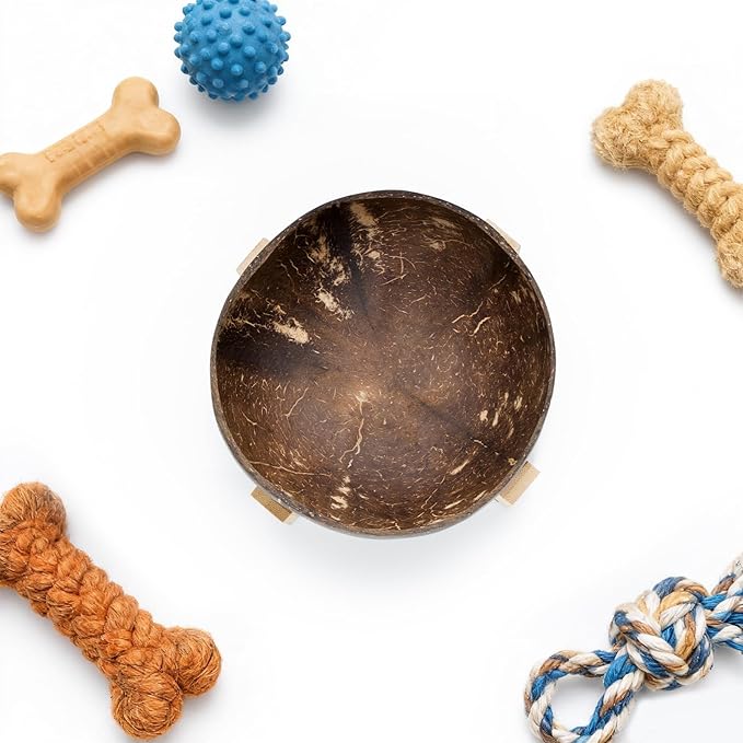 Handmade Natural Coconut Shell Dog Bowl, Eco-Friendly Pet Food Dish, Easy-to-Clean Sustainable Feeding Bowl for Small Dogs