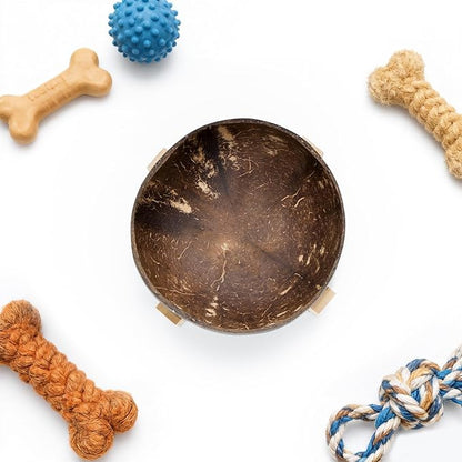 Handmade Natural Coconut Shell Dog Bowl, Eco-Friendly Pet Food Dish, Easy-to-Clean Sustainable Feeding Bowl for Small Dogs