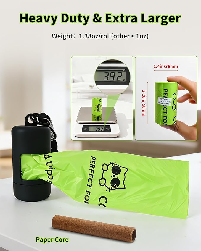 Dog Poop Bags with Dispenser & Holder, Guaranteed Leak Proof, Unscented Extra Thick Heavy Duty Tear-resistant 18-Micron Waste Bag Refill Rolls (Black (105-Bags, 1-Dispenser))