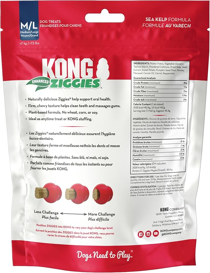KONG Classic Toy & Enhanced Ziggies Treats Combo Pack - Durable Chew Toy for Dogs - with Enhanced Ziggies Treats - Dog Accessories for Fun & Health - for X-Large Dogs
