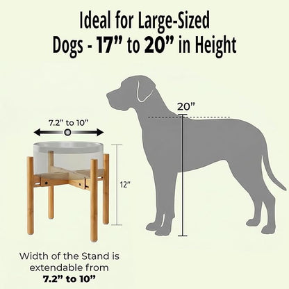 Dog Bowl Stand - Mid-Large Dogs Suitable - Elevate, Raise Bowl to 12-inch High - Adjustable, Fits Any Pet Food/Water Feeders, and Fountains - Durable Bamboo