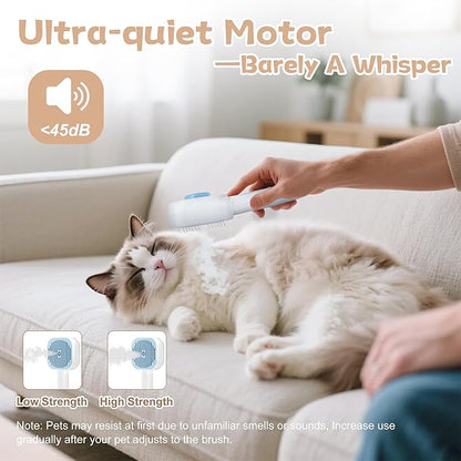 4 in 1 Cat Steam Brush - Self Cleaning Pet Steam Brush for Cat & Dog - Cat Brushes for Shedding with Quiet Motor - Elimination Flying Hair - Keep Your Clothes & Home Clean, White-Blue