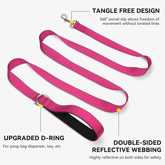Joytale Dog Leash, 4 FT Double-Sided Reflective, Padded Handle Nylon Heavy Duty Leashes for Medium & Large Dogs Walking, Hotpink