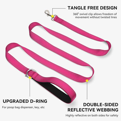 Joytale Dog Leash, 4 FT Double-Sided Reflective, Padded Handle Nylon Heavy Duty Leashes for Medium & Large Dogs Walking, Hotpink
