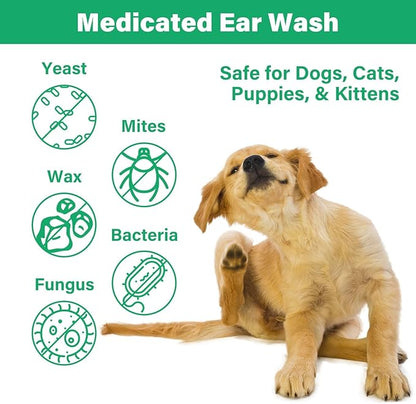Ear Cleaner for Dogs and Cats with Flexible Long Tube- Ear Infection Treatment, Deep Canal Solution for Ear Mites, Infections, Itch, Wax & Smell, Safe Aloe Vera Formula, 4 oz