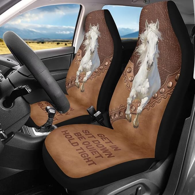 Horse Car Seat Covers Front Set, Car Accessories Automotive Seat Covers for Women Men, Breathable Car Interior Covers Seat Protectors for Trucks SUV Sedans