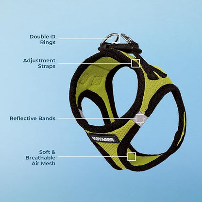 Best Pet Supplies Voyager Step-in Air Harness - All Weather Mesh, Reflective, No Pull Harness for Dogs, Cats - Secure with Hook & Loop Fastener, Buckle, Double D-Rings - Lime Green/Black Trim, XS