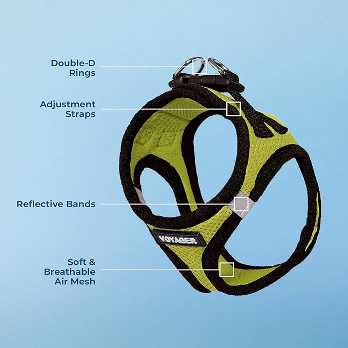 Best Pet Supplies Voyager Step-in Air Harness - All Weather Mesh, Reflective, No Pull Harness for Dogs, Cats - Secure with Hook & Loop Fastener, Buckle, Double D-Rings - Lime Green/Black Trim, XXS