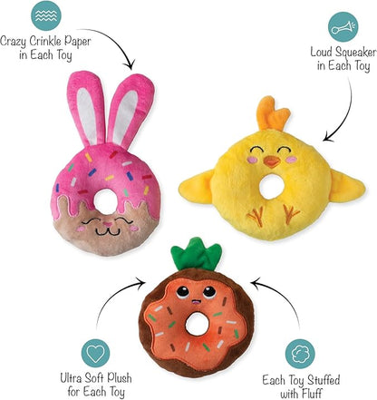 Fringe Studio Plush Dog Toy, 3 Pieces Set, Holey Donuts, Petshop Collection (662098)