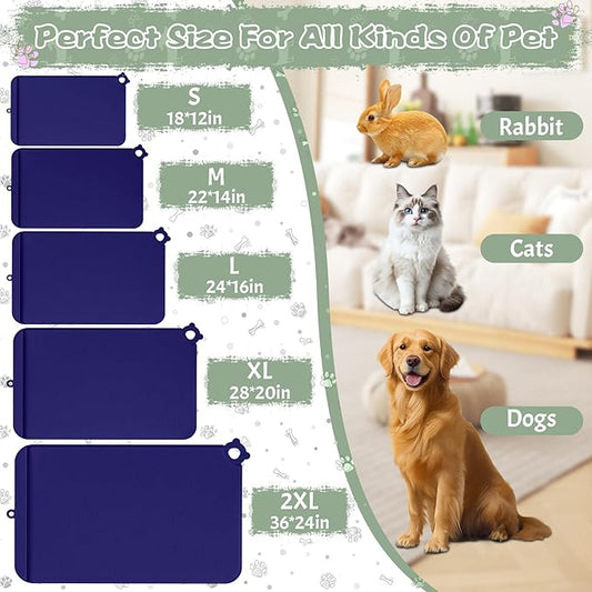 Silicone Dog Food Mat With Residue Collection Pocket - Waterproof Pet Feeding Mat for Cats and Dogs, Raised Edges, Hooks, Placemats for Water Bowl