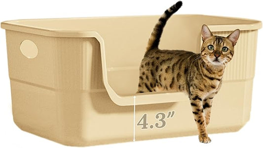 Low Entry Litter Box for Kittens & Senior Cat, High Sided Kitty Litter Boxes with Handle, Anti-Splash Plastic Large Litter Tray Pan for Big Cats, Easy to Clean, 19.6"L*13.7"W*8.6"H (Apricot)