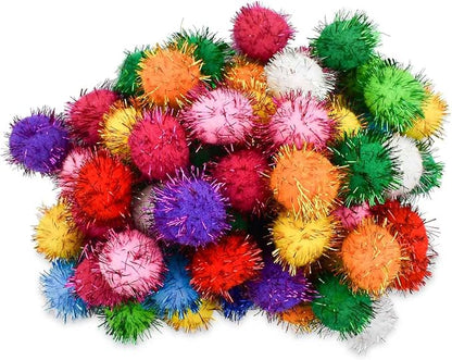 yuntop 70 Pack Assorted Color Sparkle Balls Glitter Tinsel Ball Cat Sparkle Balls Toys Interactive Cats Pom Poms Ball for Kittens Cat's Favorite Toy
