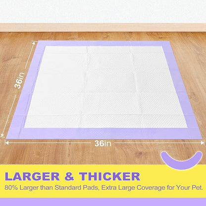 MIZOK Dog Pee Pads 36x36in, Extra Large Pee Pads for Dogs, Keeps Fresh & Clean, Ultra Absorbent Up to 11 Cups, 6 Layers Leak-Proof, Purple Lavender Color (30 Counts)