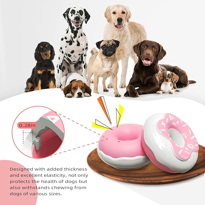 Dog Chew Toys for Aggressive Chewers, Indestructible Tough Squeaky Mental Stimulation Teeth Grinding Interactive Dog Chew Toys for Small/Medium/Large Dog Breeds, Creamy Scent Donut Pink