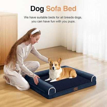 Medium Dog Bed Orthopedic Washable: Beds Bolster Medium Sized Dogs Bed Egg Crate Foam Couch Sofa Waterproof with Removable Cover - Navy Blue
