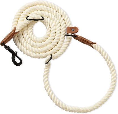 Mile High Life Hands Free Dog Leash, Crossbody Waist Leash with Genuine Leather Connection, Multifunctional Adjustable Slip Lead for Dog Walking Running (Cream, MF)