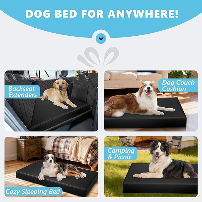 Backseat Dog Bed, Dog Bed for Car Back Seat, 4in Thick PU Leather Pet Bed for Backseat Extender – Waterproof, Scratch-Proof, Non-Slip, Washable for Full-Size Trucks & Larger SUVs (55"x26.5", Black)