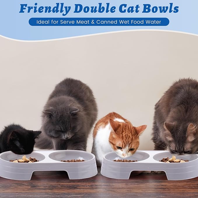 Sliner 7 Pcs Kitten Litter Box Starter Kit, 2 Plastic Small Kitty Litter Box Training Low Entry with Scoop, 2 Double Cat Bowl and Mat for Kitten Indoor(Blue)