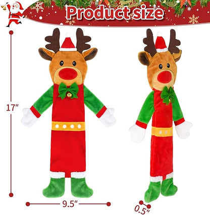 3 Pack Christmas Squeaky Dog Toys, Plush No Stuffing Toy for Dog Puppy, Durable Chew Bite Toys for Small Medium Large Dogs, Interactive Xmas Reindeer, Penguin, Bear for Aggressive Chewers