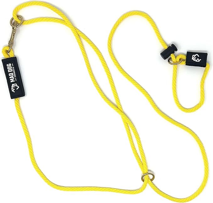 Mad Dog Products Hands Free Slip Dog Leash ¼” x 10’ Yellow Signature Rope – Made in USA