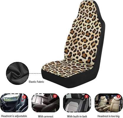 Dreaweet Leopard Print Car Seat Covers Front Seats Brown Cheetah Print Car Accessories for Women 2 Piece Washable Universal Bucket Seat Covers for Cars SUV Sedan
