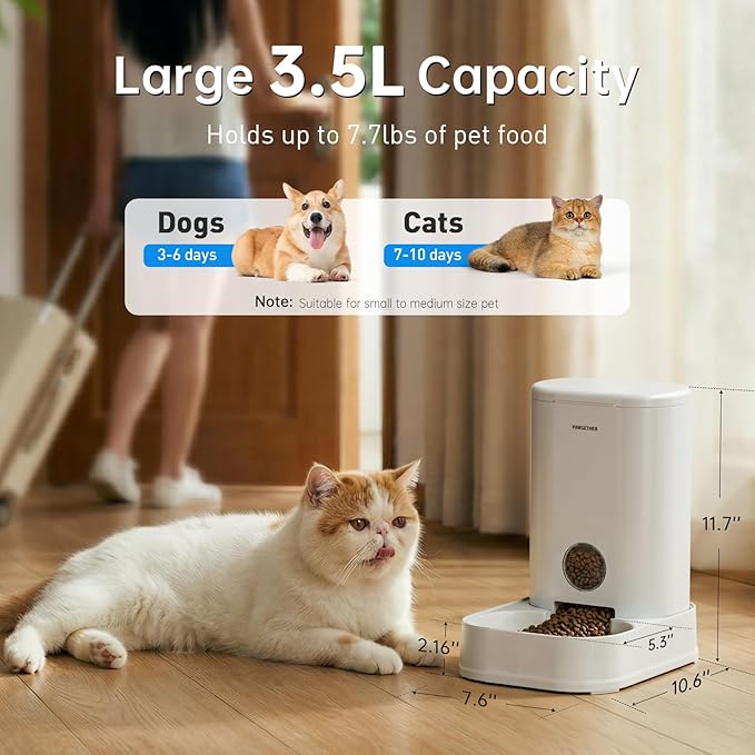 PAWGETHER® Gravity Cat Feeder, 1 Gallon/3.5L Dog Food Dispenser, No-Electricity Automatic Pet Feeder, Auto Refill Food Bowl for Cats & Small, Medium Dogs Easy to Fill