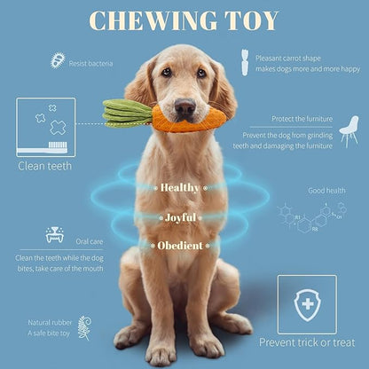 Dog Chew Toy, Natural Rubber Carrot Squeaky Dog Toys for Aggressive Chewers, Indestructible Dog Toys for Small and Medium Dog (Orange)