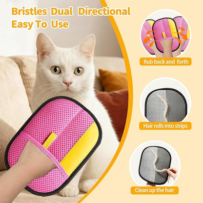 Pet Hair Removal Glove - Electrostatic Reusable Magic Brush Glove for Dog & Cat Hair Remover Glove on Sofa, Car Seats, Clothes & Bedding(Pink)