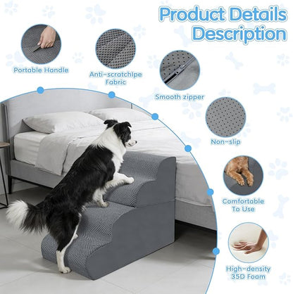 4-Step Dog Stairs, 19.8 Inch High Pet Steps for Small Dogs and Cats, Non-Slip Indoor Pet Ramp, Grey