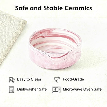 Elevated/Raised Ceramic Dog Bowl with Bamboo Stand,Marble Pattern 6 Inch 3.6 Cups Non Slip Heavy Weighted Single Pet Dish, for Small Medium Breed & Cats,Reduces Neck Strain Marble Pink
