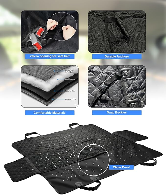 Upgraded Dog Car Seat Cover for Back Seat 600D Heavy Duty Waterproof & Scratchproof Pet Hammock, Non-Slip Back Seat Protector for Dogs, Universal Fit for Cars, SUVs & Trucks