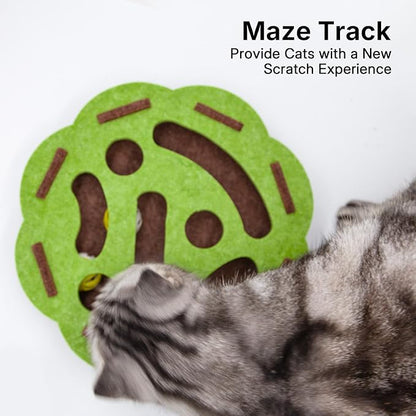 Cat Puzzle Toy with 3 Track Balls, Flower-Shaped Play Box for Indoor Kittens Interactive Treat Feeding, Fun Maze Game for Indoor Cats Boredom Relief & Exercise (White/Camel)
