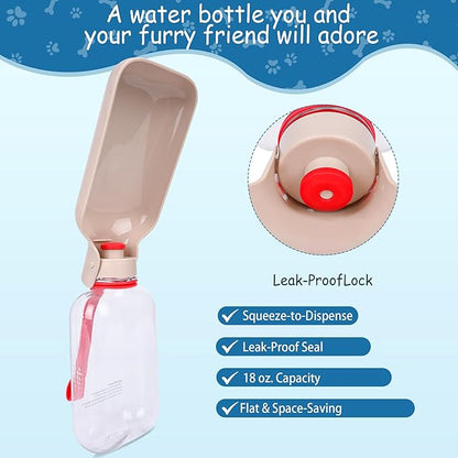 Portable Dog Water Bottle-18 Oz Leak-Proof Red Water Bowl Dispenser for Walk Hiking or Travel