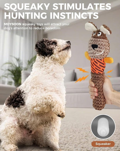 Squeaky Dog Toys for Small Dogs, Interactive Dog Plush Toy for Tough Play, Durable Chew Gifts for Puppy Teething to Keep Them Busy and Relieve Boredom (Brown Dog)