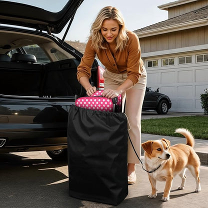 Magshion 3-Wheel Pet Stroller, Foldable Travel Jogger for Small & Medium Dogs & Cats (Up to 33lbs), Lightweight Carrier with Breathable Mesh Cover, Cup Holder & Storage Basket, Hot Pink Polka Dots