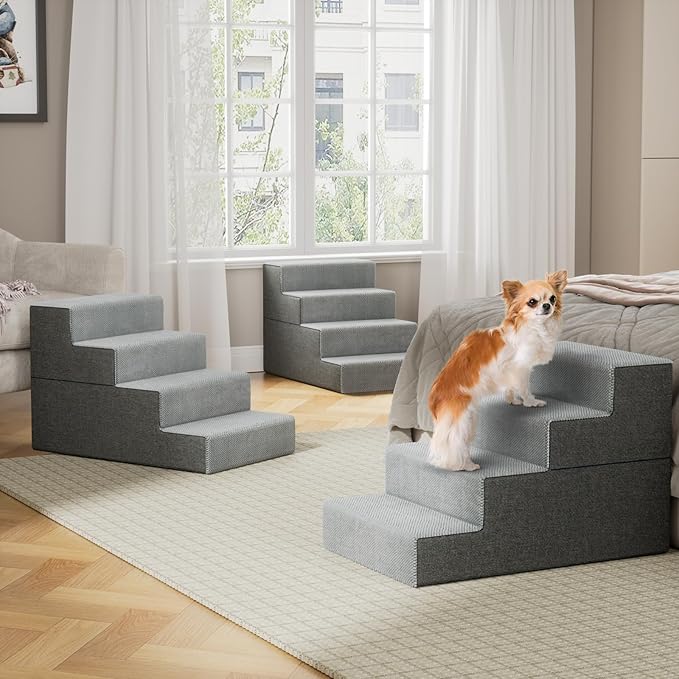 YENING Large Dog Stairs for High Beds - 24 Inches Tall Extra Wide Pet Steps for Large Dogs to Get on Bed 4 Deep Step for Couch