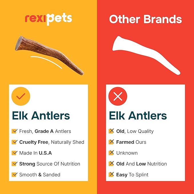 100% Natural - Antlers for Dogs ( Split ) - Naturally Shed in USA - Grade A Long Lasting Chew for Aggressive Chewers - Elk Antlers Dog Antler Chews - Real, Treats & Toys - No Odor & No Mess - Small