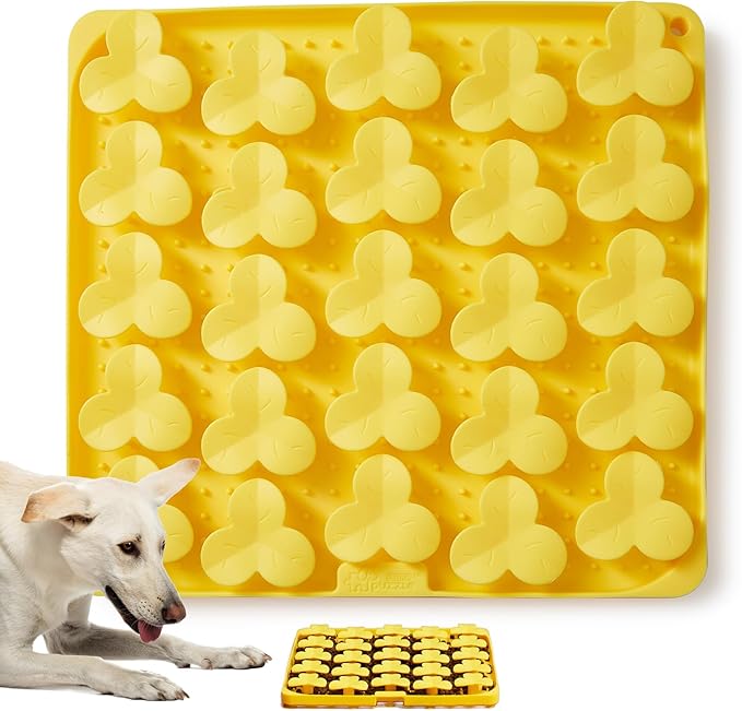 Puzzle Feeder Silicone Mat with Suction Cups, Slow Feeder Bowl for Dry and Wet Food, Dog Enrichment for All Breed Dogs, Yellow