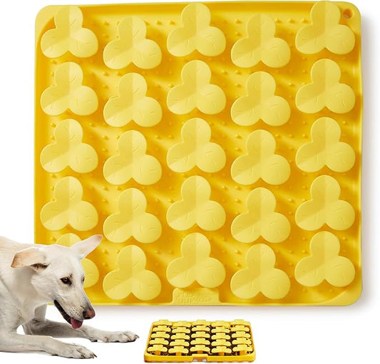 Puzzle Feeder Silicone Mat with Suction Cups, Slow Feeder Bowl for Dry and Wet Food, Dog Enrichment for All Breed Dogs, Yellow