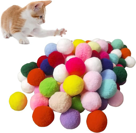 Cat Toy Pom Pom Balls, Soft Plush Balls for Interactive Play & Pet Training, Lightweight Polyester Toys for Indoor Cat(50-Pack 1.6-Inch)