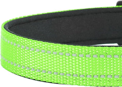Reflective Dog Collar, Adjustable Soft Neoprene Padded Nylon Pet Collars with Buckle for Puppy and Small Dogs, Cats, Green,XS