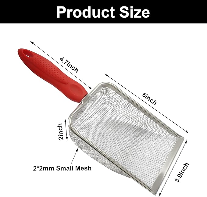 Murtenze Stainless Steel Cat Litter Scoop, Non-Stick Coated Metal Fine Sand Litter Scoop, Mesh Shovel for Reptile Kitten Pooper (Blue, 2mm mesh)