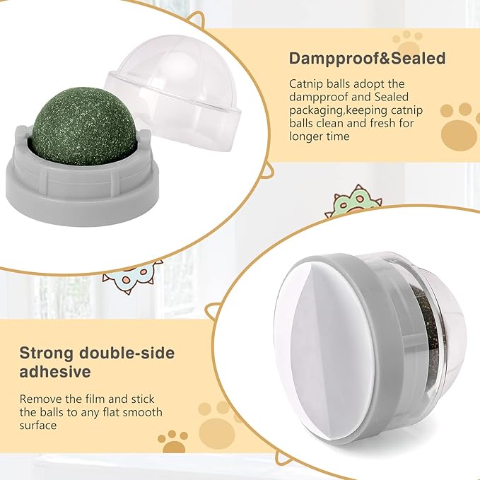 3 Pack Catnip Balls, Catnip Ball for Cats Wall, Edible Kitty Toys for Cats Lick, Safe Healthy Kitten Chew Toys, Teeth Cleaning Dental Cat Toys, Cat Wall Treats (1, Grey)