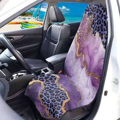 Coldinair Purple Leopard Waterproof Towel Car Seat Covers,Marble Print Beach Sweat Car Seat Protector Front Seats Only Universal Fit for Trucks