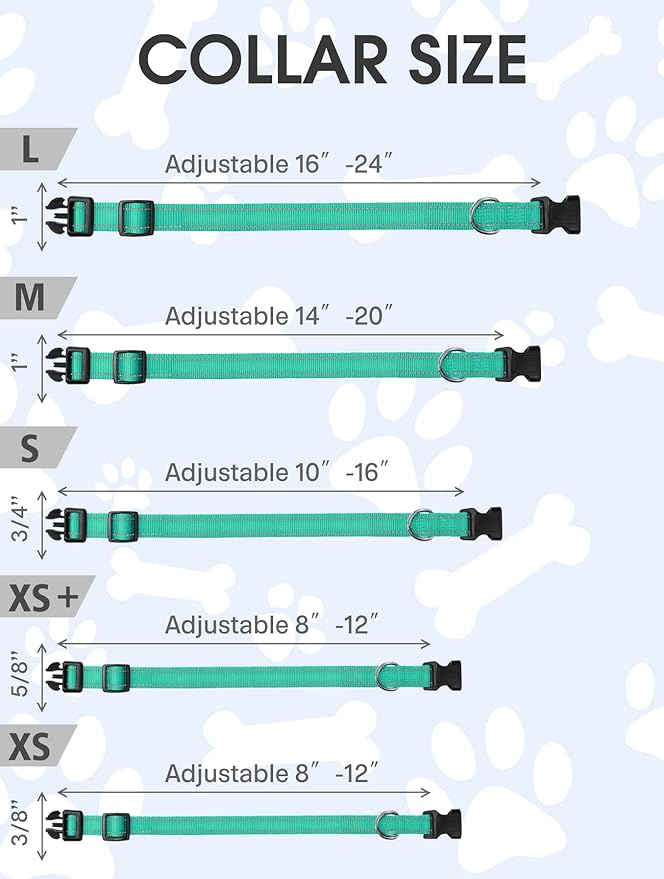 FunTags Reflective Dog Collar, Sturdy Nylon Collars for Large Girl and Boy Dogs, Adjustable Dog Collar with Quick Release Buckle, Turquoise